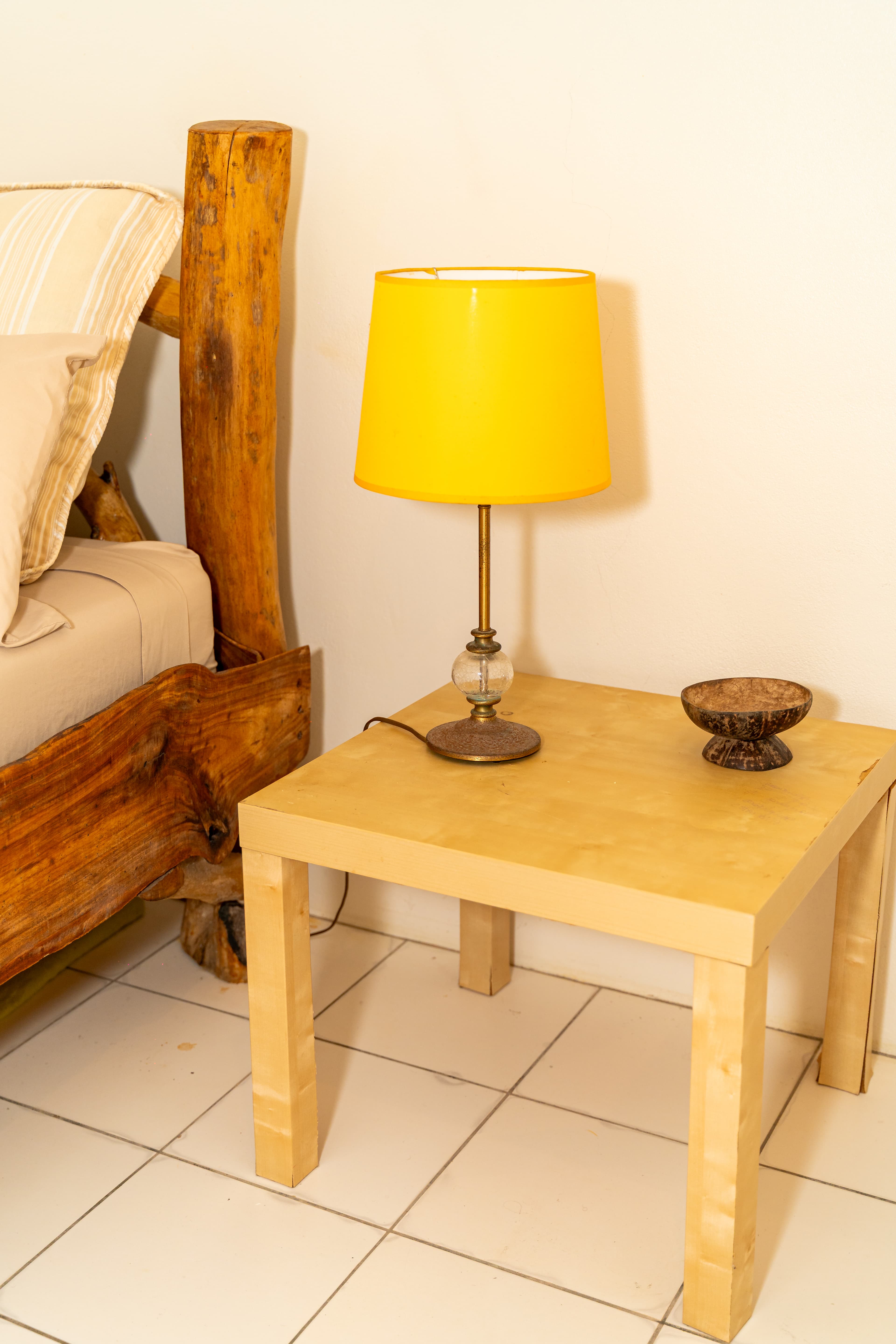 Bedroom nightstand detail at Bay View Lodges